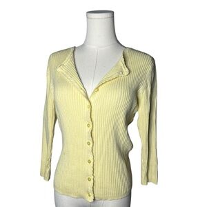 90s Vintage GAS Butter Yellow Ribbed Button Down Cardigan Sweater Cottagecore